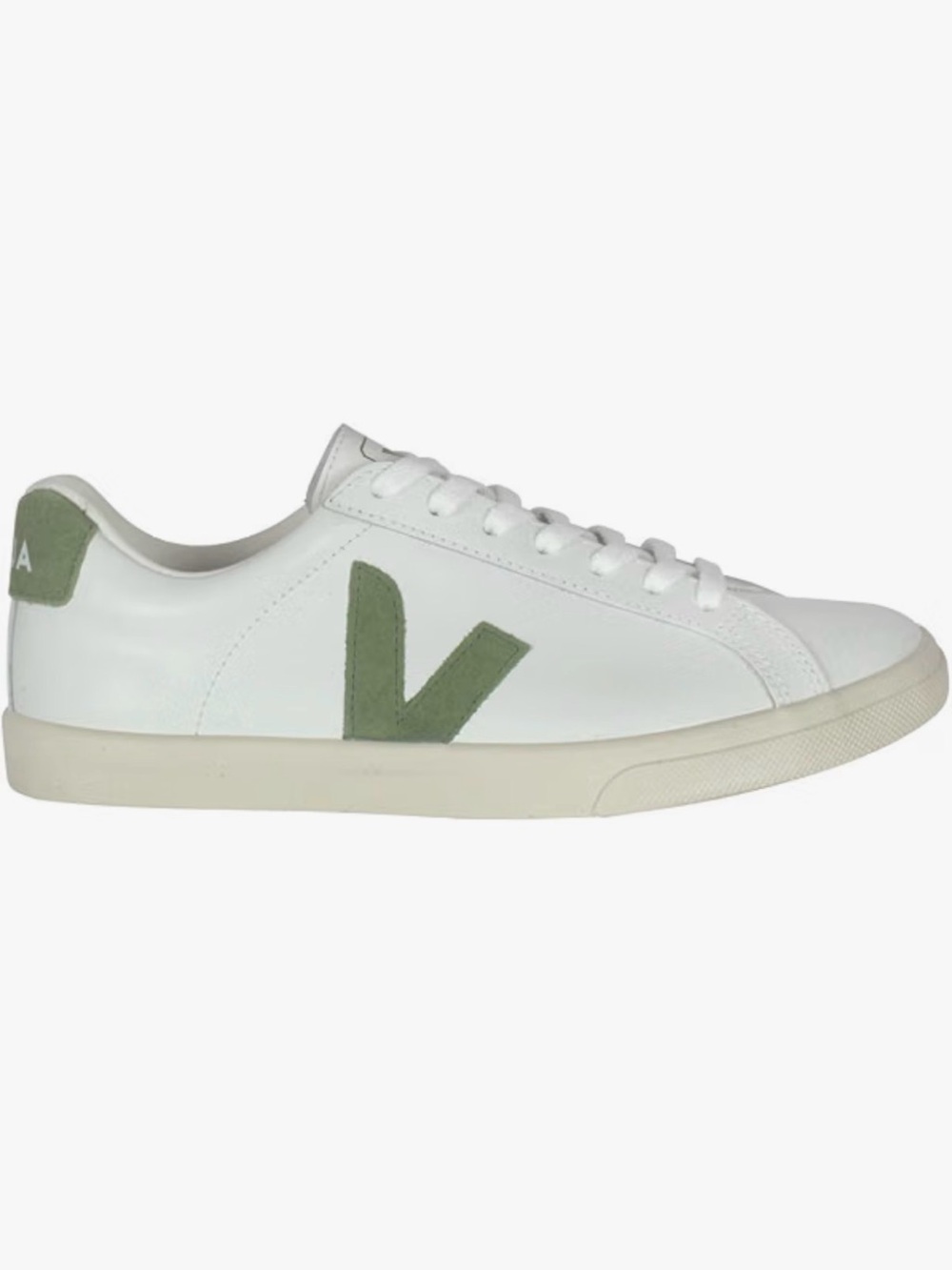 Vejas White Leather Women’s Sneaker with Olive Accent Size 6